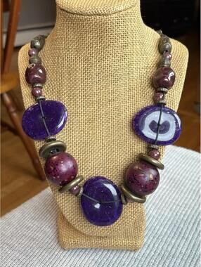 You & I Statement Necklace Purple Chunky Acrylic Beads
